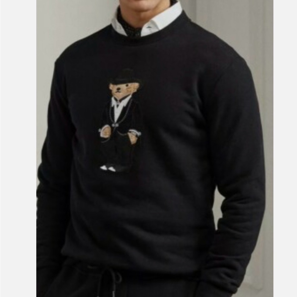 Ralph Lauren Crew Neck Black Sweater with Bear Motif